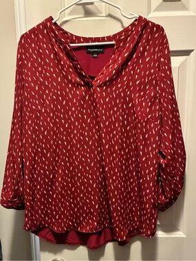 Fortune & Ivy Wine Red Printed V-Neck Blouse